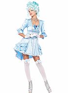 Queen Marie Antoinette, costume dress, rhinestones, lace trim, ruffles
